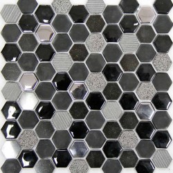 Мозаечни модерни плочки с форма на шестоъгълник, с размер 30.2 x 30.5 см. Hexagon Black от MOSAVIT (Испания)